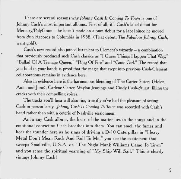 Johnny Cash -Johnny Cash Is Coming To Town / Boom Chicka Boom