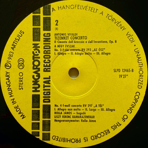 Vivaldi* - Liszt Ferenc Chamber Orchestra, János Rolla - 12 Concerti Op.8 - Il Cimento Dell' Armonia E Dell' Inventione Including "The Four Seasons"