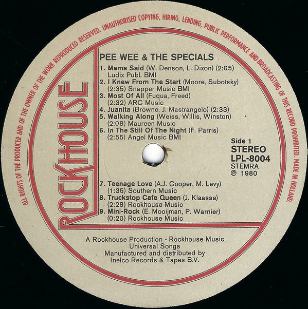 Pee Wee &amp; The Specials - Pee Wee &amp; The Specials