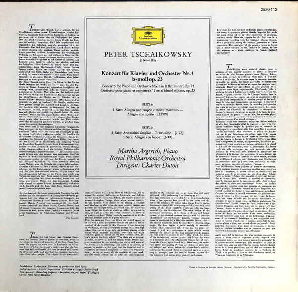 Tschaikowsky* – Martha Argerich · Charles Dutoit, Royal Philharmonic Orchestra -Klavierkonzert Nr. 1 B-Moll = Piano Concerto No. 1 In B Flat Minor