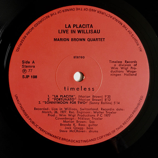 Marion Brown Quartet -"La Placita" - Live In Willisau