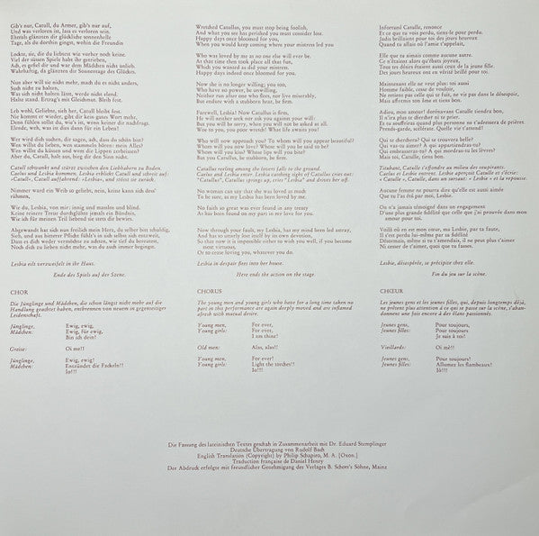 Carl Orff, Rundfunkchor* Und Rundfunk-Sinfonie-Orchester Leipzig, Herbert Kegel - Catulli Carmina