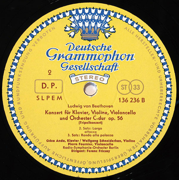 Ludwig van Beethoven, Géza Anda ‧ Wolfgang Schneiderhan ‧ Pierre Fournier, Radio-Symphonie-Orchester Berlin ‧ Ferenc Fricsay - Tripelkonzert = Triple Concerto