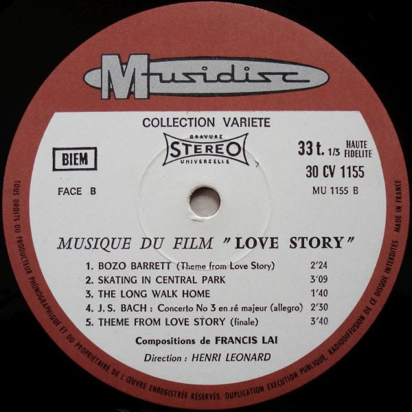 Henry Léonard , Composed By Francis Lai -Love Story - Music Of The Movie