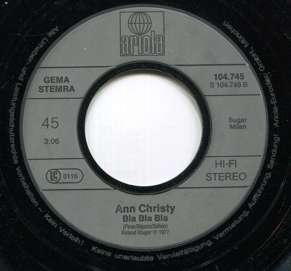Ann Christy - Ik Mis Hem Zo / Bla Bla Bla
