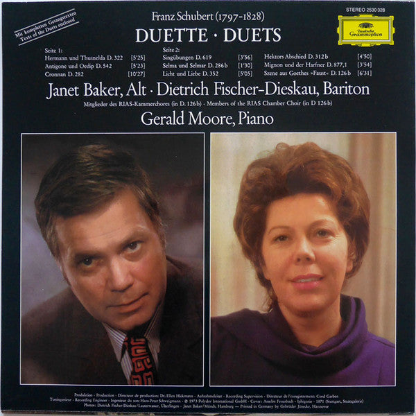 Franz Schubert, Janet Baker • Dietrich Fischer-Dieskau , Mitglieder Des RIAS-Kammerchores*, Gerald Moore - Duette