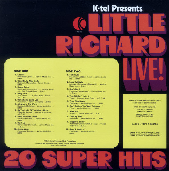 Little Richard -K-tel Presents Little Richard Live! 20 Super Hits