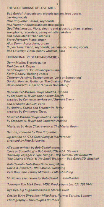 Bob Geldof - The Vegetarians Of Love