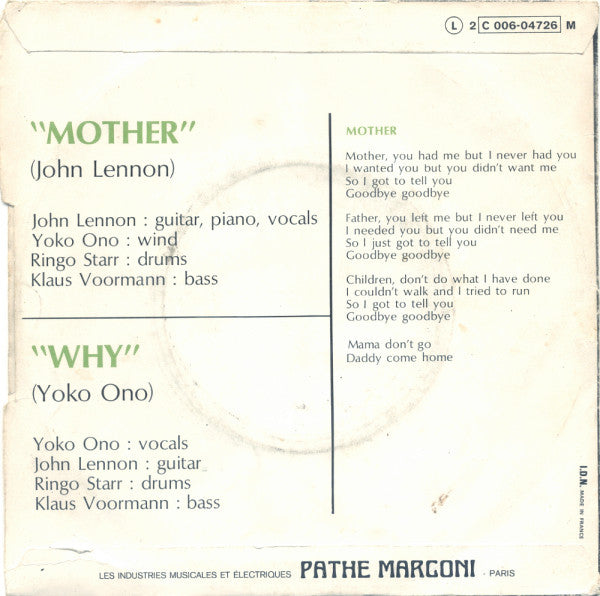 John Lennon / Yoko Ono -Mother / Why