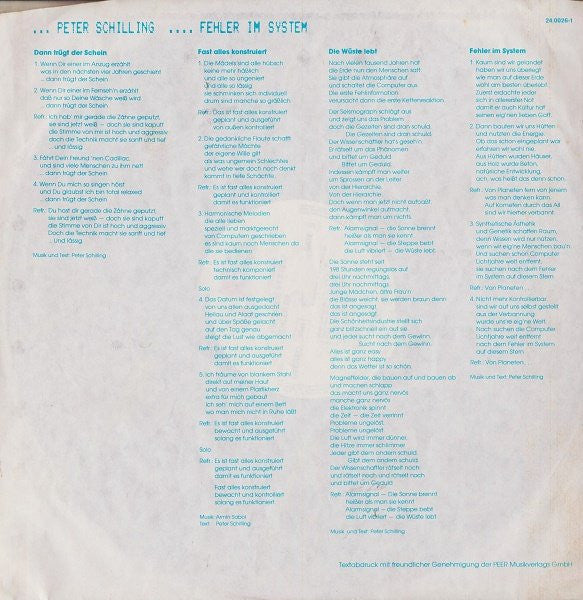 Peter Schilling -Fehler Im System