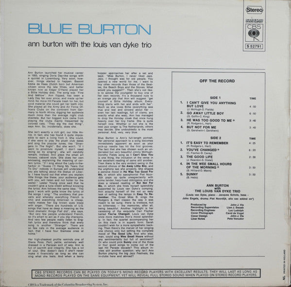 Ann Burton With The Louis Van Dyke Trio* - Blue Burton