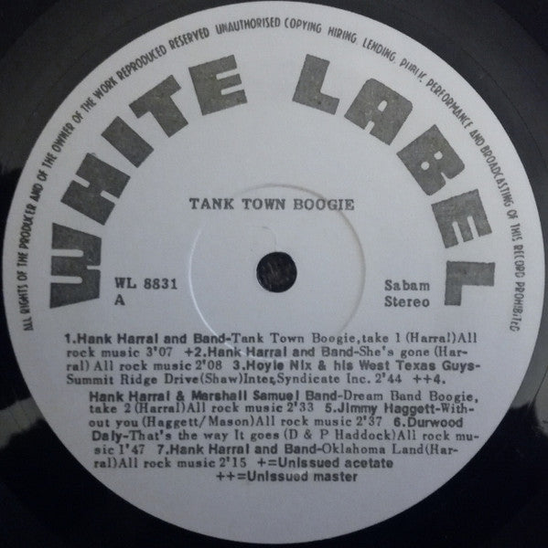 Hank Harral / Various -Tank Town Boogie (Hank Harral And  "Caprock" Records)