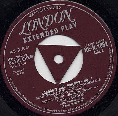 Julie London With Bobby Troup's Quintet* -London's Girl Friends No.1