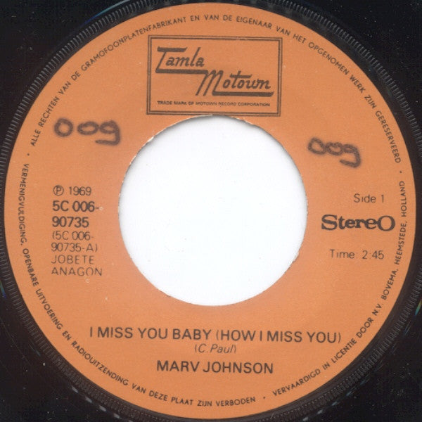 Marv Johnson -I Miss You Baby (How I Miss You) / Bad Girl