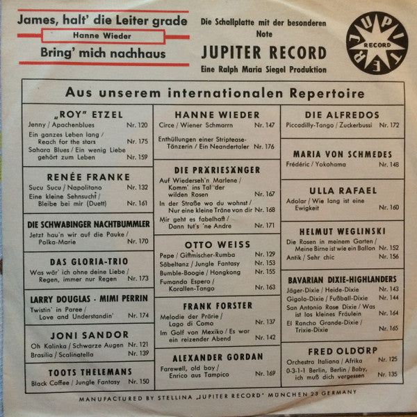 Hanne Wieder -James, Halt' Die Leiter Grade / Bring' Mich Nach Haus'
