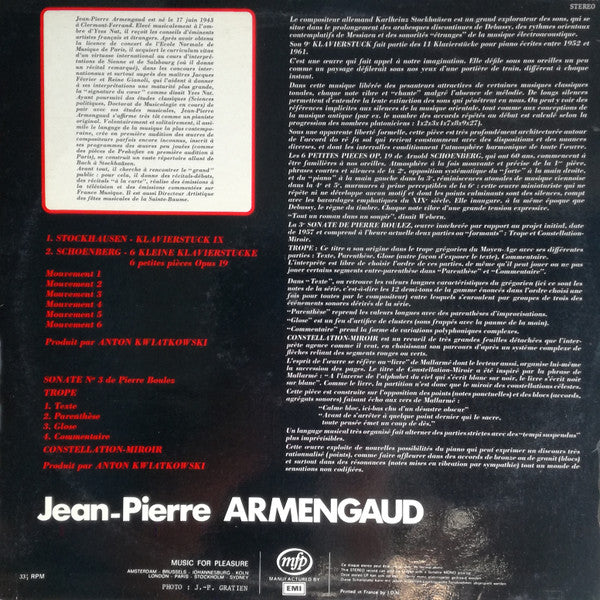 Jean-Pierre Armengaud, Karlheinz Stockhausen / Pierre Boulez / Arnold Schönberg* - Klavierstück 9 / Sonate N°3 / 6 Petites Pièces