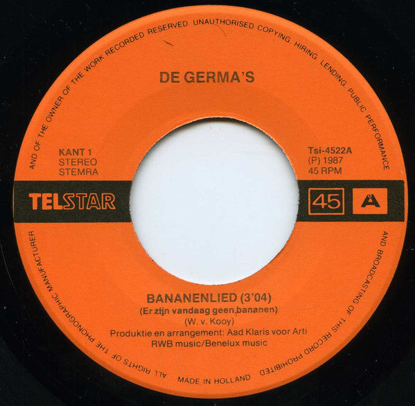 De Germa's -Bananenlied (Er Zijn Vandaag Geen Bananen)