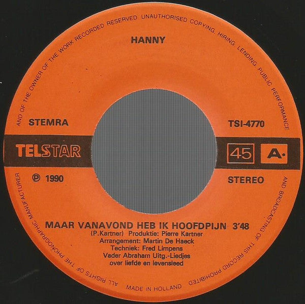 Hanny (2) -Maar Vanavond Heb Ik Hoofdpijn