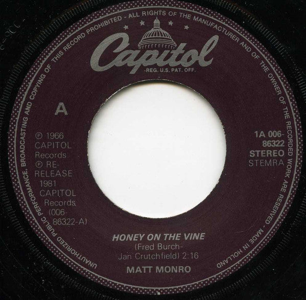 Matt Monro -Honey On The Vine / Born Free