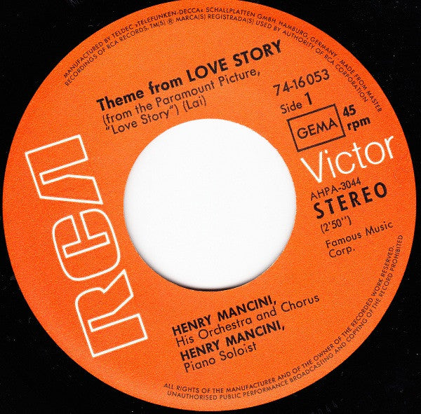 Henry Mancini And His Orchestra And Chorus -Theme From "Love Story" / Theme From "Borsalino"