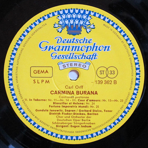 Carl Orff – Gundula Janowitz ∙ Gerhard Stolze ∙ Dietrich Fischer-Dieskau, Chor* Und Orchester Der Deutschen Oper Berlin, Eugen Jochum -Carmina Burana