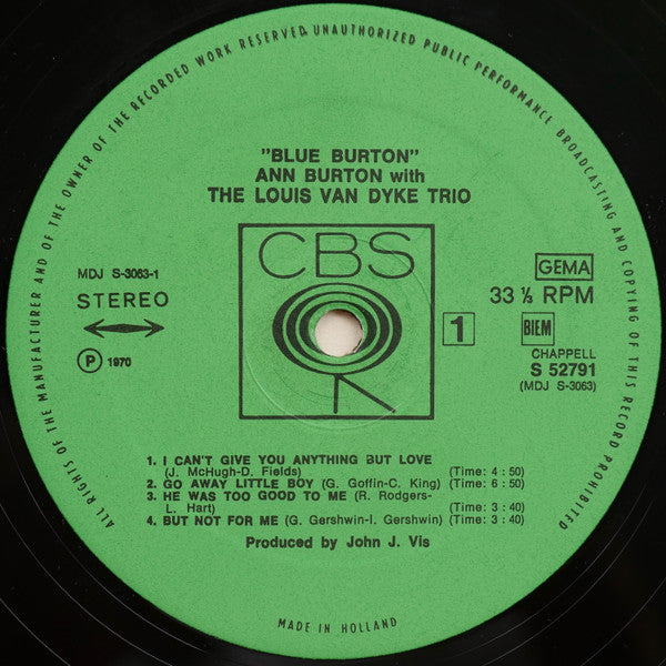 Ann Burton With The Louis Van Dyke Trio* - Blue Burton