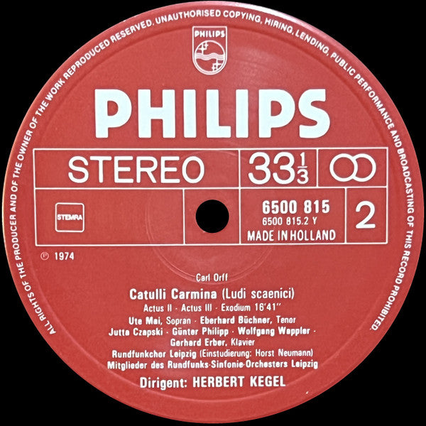 Carl Orff, Rundfunkchor* Und Rundfunk-Sinfonie-Orchester Leipzig, Herbert Kegel - Catulli Carmina