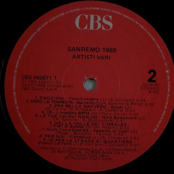 Various -Sanremo 88 (I Big Di Sanremo)