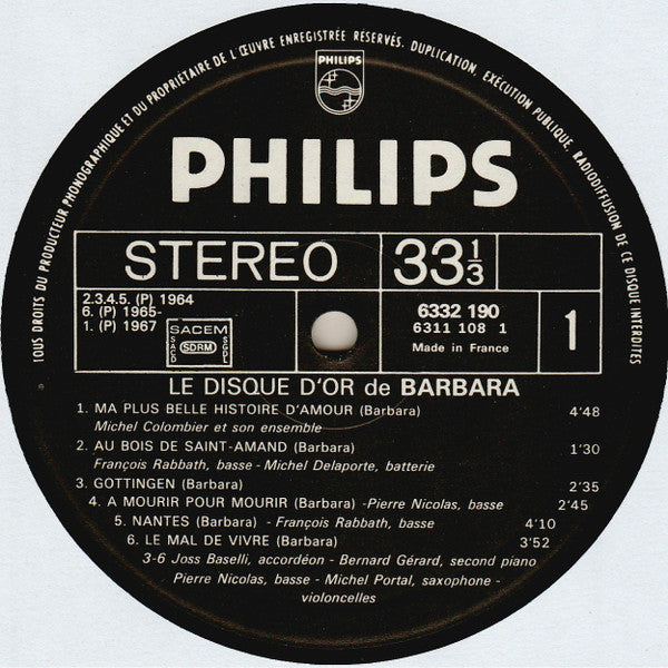 Barbara (5) -Le Disque D'or De Barbara