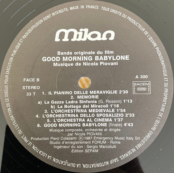 Nicola Piovani -Bande Originale Du Film « Good Morning Babylone »