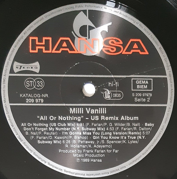 Milli Vanilli -All Or Nothing - The U.S. Remix Album