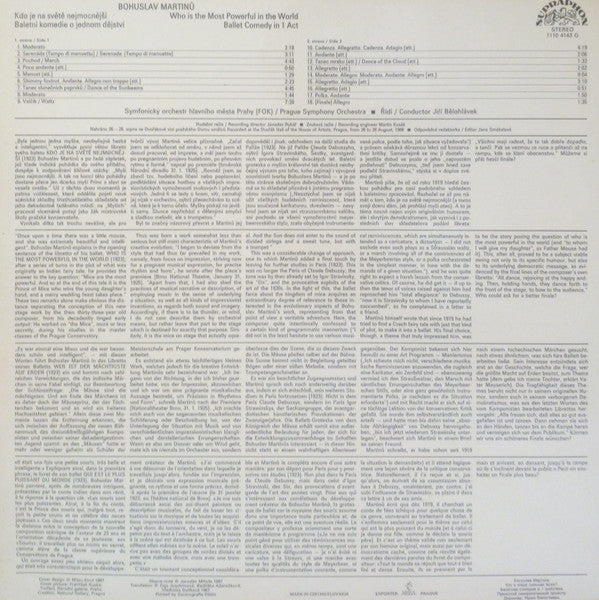 Martinů* - Prague Symphony Orchestra*, Jiří Bělohlávek - Kdo Je Na Světě Nejmocnejší = Who Is The Most Powerful In The World - Ballet Comedy In 1 Act