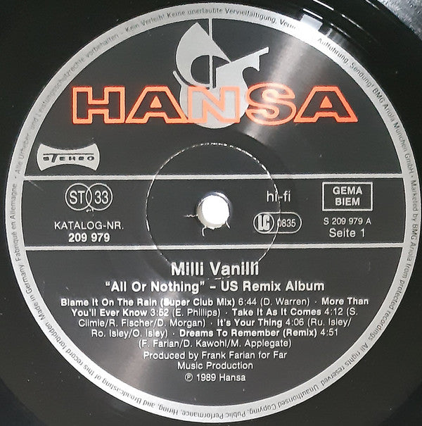 Milli Vanilli -All Or Nothing - The U.S. Remix Album