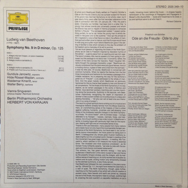 Beethoven* - Herbert Von Karajan, Berliner Philharmoniker, Gundula Janowitz, Hilde Rössel-Majdan, Waldemar Kmentt, Walter Berry, Wiener Singverein - Symphonie Nr. 9