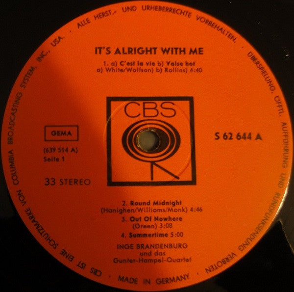 Inge Brandenburg - It's Alright With Me