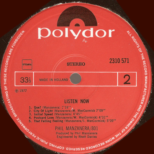 Phil Manzanera / 801 -Listen Now