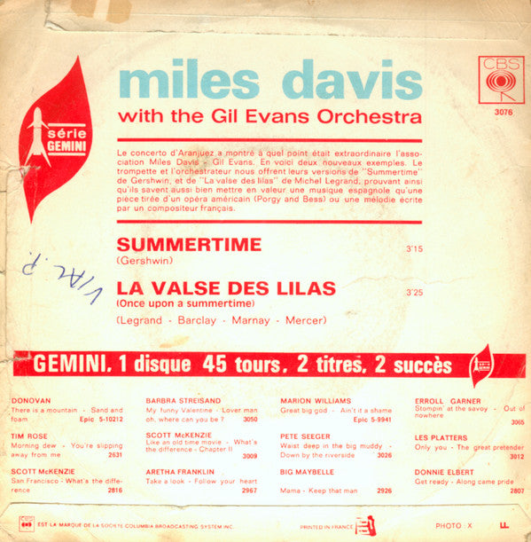 Miles Davis With The Gil Evans Orchestra* -Summertime / La Valse Des Lilas