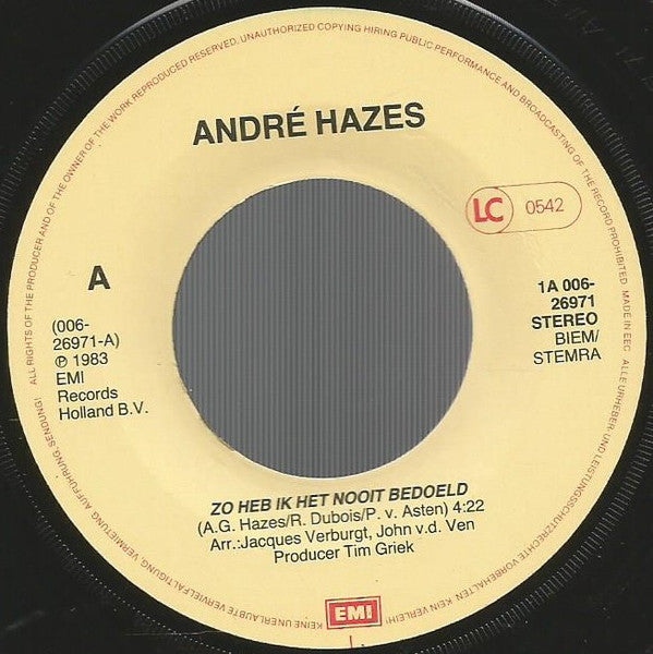 André Hazes -Zo Heb Ik Het Nooit Bedoeld