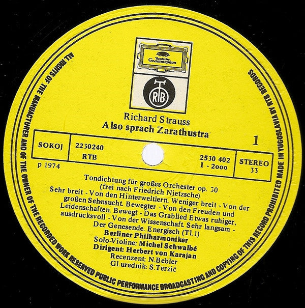 Richard Strauss - Michel Schwalbé, Berliner Philharmoniker, Herbert von Karajan - Also Sprach Zarathustra