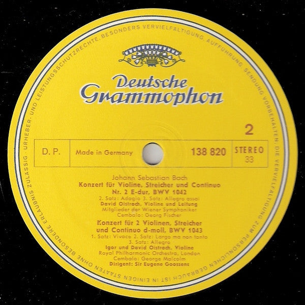 Bach*, David Oistrach, Igor Oistrach -Violinkonzert In A-moll Und E-dur / Konzert Für Zwei Violinen In D-moll