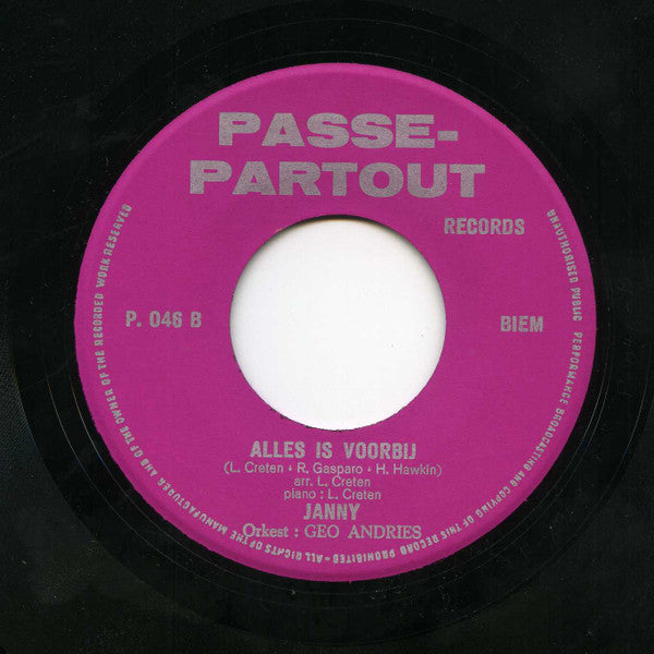 Janny (3) Orkest: Geo Andries -'k Vind Geen Woorden / Alles Is Voorbij