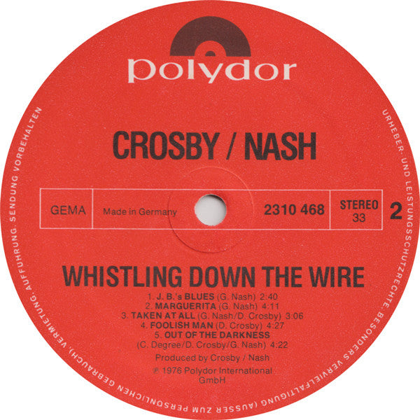 Crosby / Nash* -Whistling Down The Wire