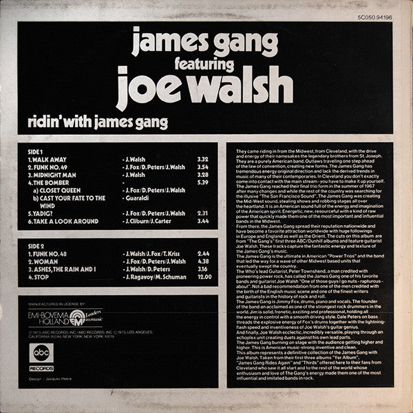 James Gang Featuring Joe Walsh -Ridin' With James Gang