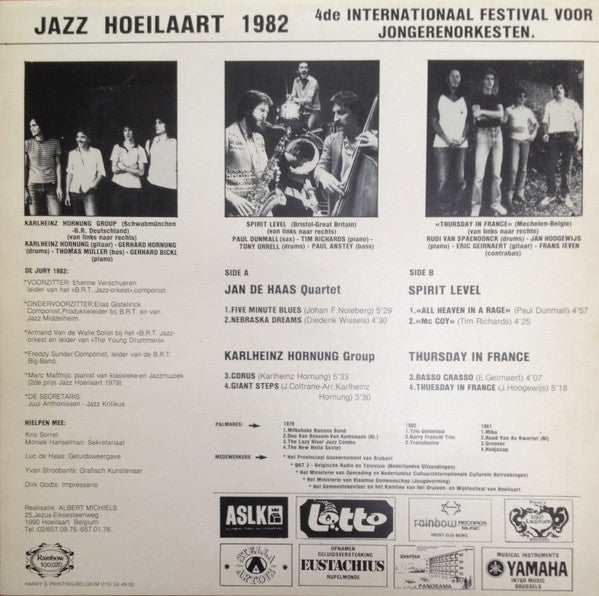 Jan De Haas Quartet / Karlheinz Hornung Group / Spirit Level (7) / Thursday In France -Jazz Hoeilaart 1982 (4de Internationaal Festival Voor Jongerenorkesten)
