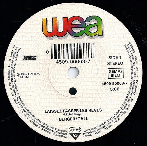 Berger* / Gall* - Laissez Passer Les Rêves