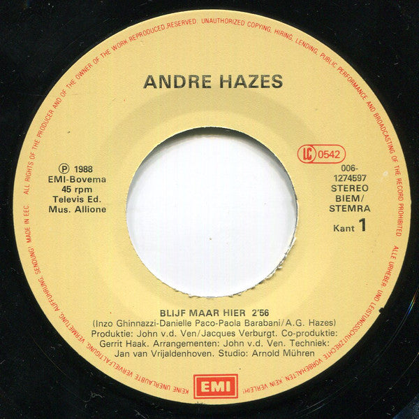 André Hazes - Blijf Maar Hier / Later