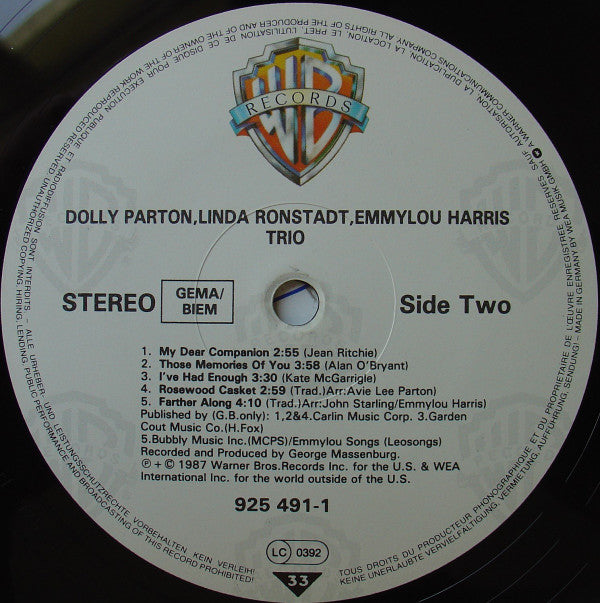 Dolly Parton, Linda Ronstadt, Emmylou Harris -Trio