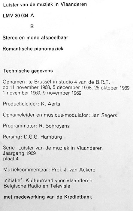 Various - Luister Van De Muziek In Vlaanderen 4 - Romantische Pianomuziek