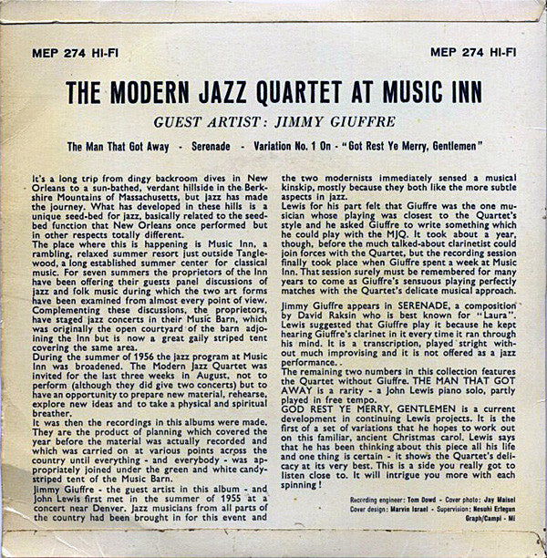 The Modern Jazz Quartet Guest Artist: Jimmy Giuffre - The Modern Jazz Quartet At Music Inn