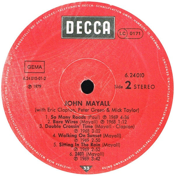 John Mayall -John Mayall With Peter Green, Eric Clapton & Mick Taylor
